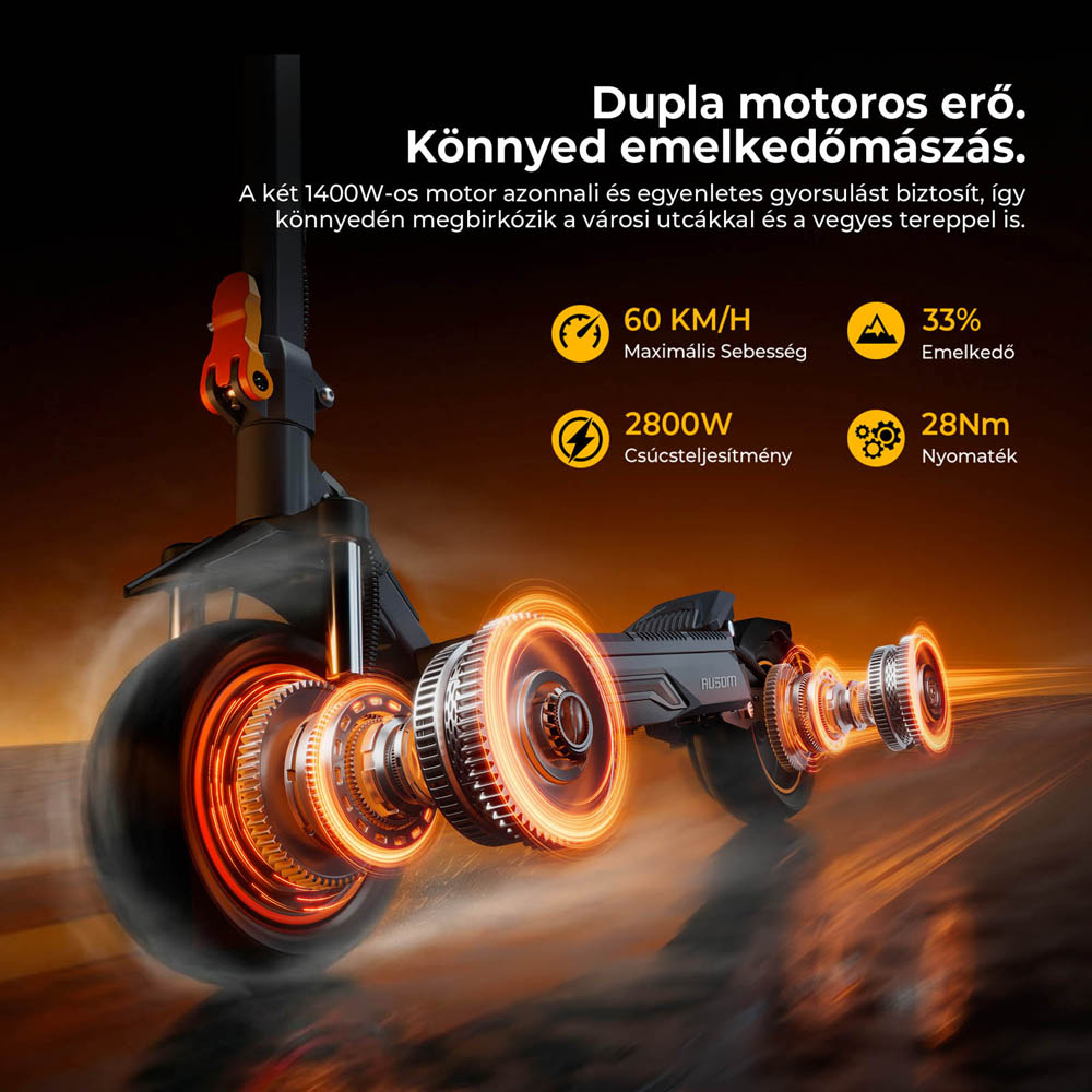 Ausom K20 Pro Dual Motor Electric Scooter, 1000W*2 Motor, 48V 18Ah Battery, 10 Inch Tires, 60km/h Max Speed, 90km Range, Front & Rear Disc Brake, Dual Front Suspension, NFC Unlock