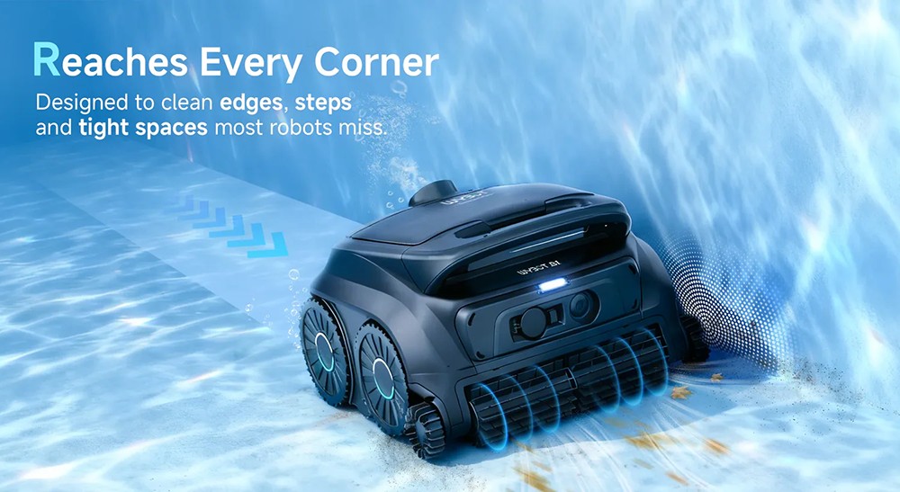 WYBOT B1 Cordless Robotic Pool Cleaner, Full Pool Cleaning, Edge & Corner Brush, Quad-Roller Brush, 120min Runtime, Obstacle-Crossing, Modular Quick-Detach Design