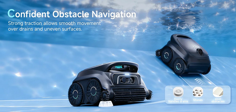 WYBOT B1 Cordless Robotic Pool Cleaner, Full Pool Cleaning, Edge & Corner Brush, Quad-Roller Brush, 120min Runtime, Obstacle-Crossing, Modular Quick-Detach Design