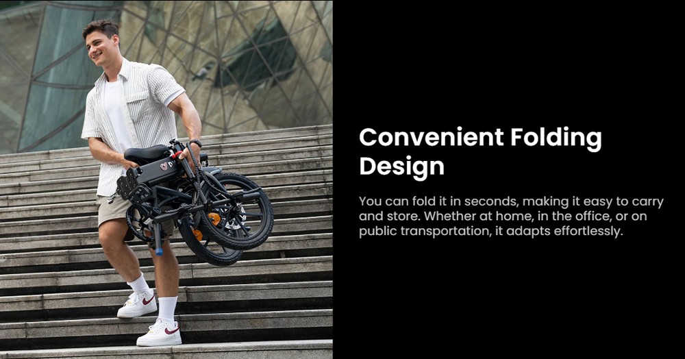 DYU A1F Electric City Bike 16 Inch 250W Motor 25Km/h Speed 36V 7.5Ah Battery Dual Mechanical disc brake 120KG Max Load Folding E-Bike - Black