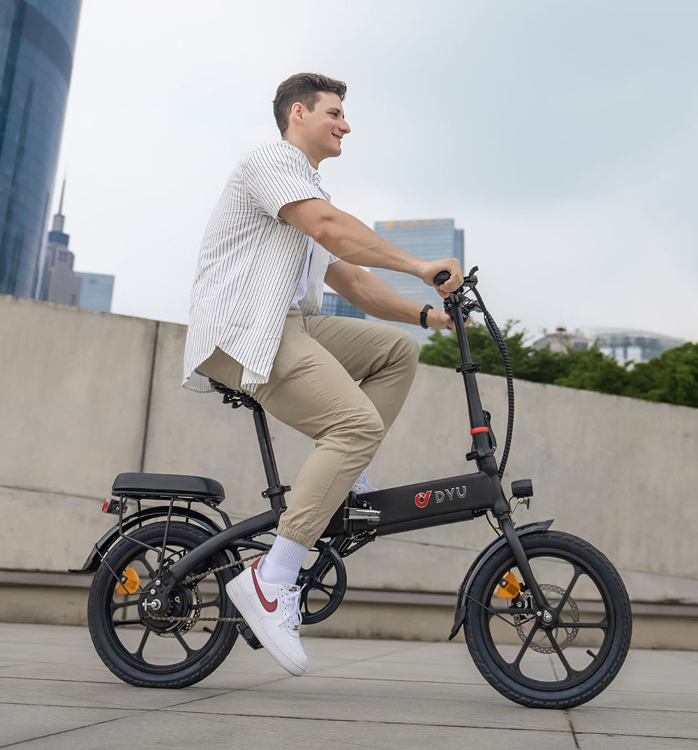 DYU A1F Electric City Bike 16 Inch 250W Motor 25Km/h Speed 36V 7.5Ah Battery Dual Mechanical disc brake 120KG Max Load Folding E-Bike - Black