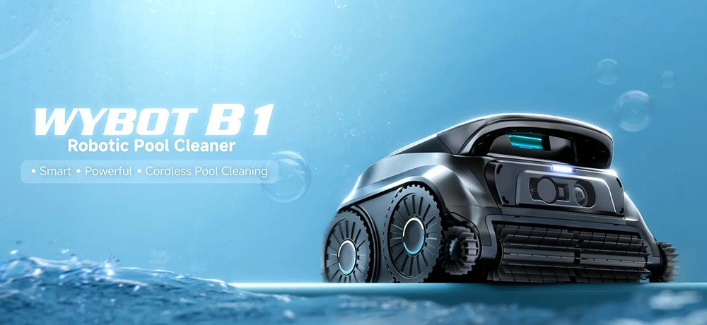 WYBOT B1 Cordless Robotic Pool Cleaner, Full Pool Cleaning, Edge & Corner Brush, Quad-Roller Brush, 120min Runtime, Obstacle-Crossing, Modular Quick-Detach Design