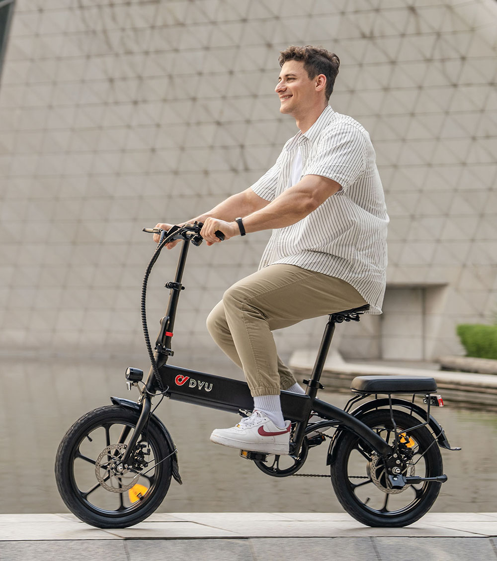 DYU A1F Electric City Bike 16 Inch 250W Motor 25Km/h Speed 36V 7.5Ah Battery Dual Mechanical disc brake 120KG Max Load Folding E-Bike - Black