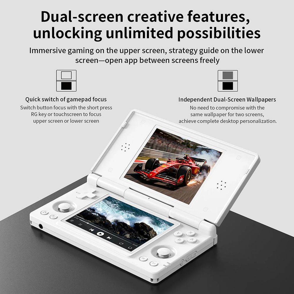 ANBERNIC RG DS Dual Screen Game Console, 4 inch 640*480 IPS Touchscreen, RK3568 Quad-core, 256GB TF Card, Android 14, 6 Hours of Playtime, 20+ Kinds of Simulators - Polar White