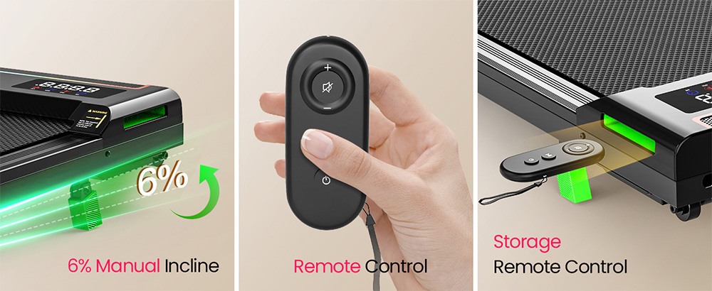 Akluer P03-B szénkefe nélküli futópad 6%-os emelkedővel, 2,5 LE csendes motorral, 0,6-4 MPH sebességgel, 38x88 cm futófelülettel, 150 kg maximális terheléssel, LED kijelzővel és kettős távirányítóval