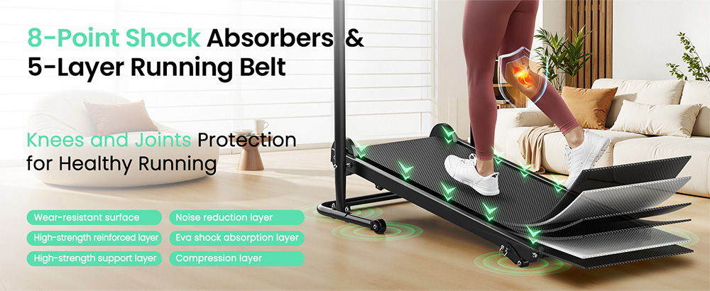 Akluer RJ401 Non-Motorized Treadmill with 5% Incline, 3 Speed Levels, 92x39cm Running Area, 150kg Max Load, 6-Layer Anti-Slip Belt, LED Display & Shock Absorption