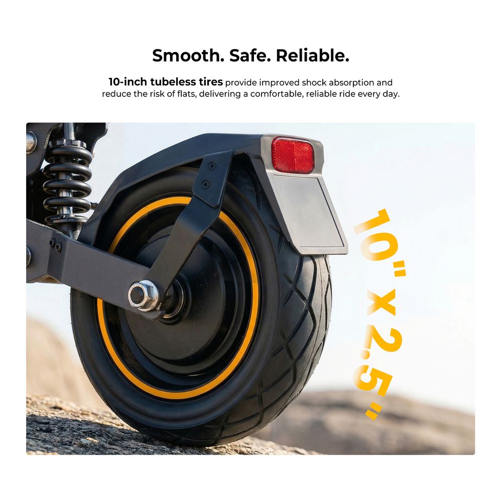 Ausom K20 egymotoros elektromos roller, 1100W csúcsteljesítményű motor, 70 km hatótáv, 45 km/h maximális sebesség, 48V 13.5Ah akkumulátor, 20%-os emelkedőn képes, dupla tárcsafék + E-ABS, 10