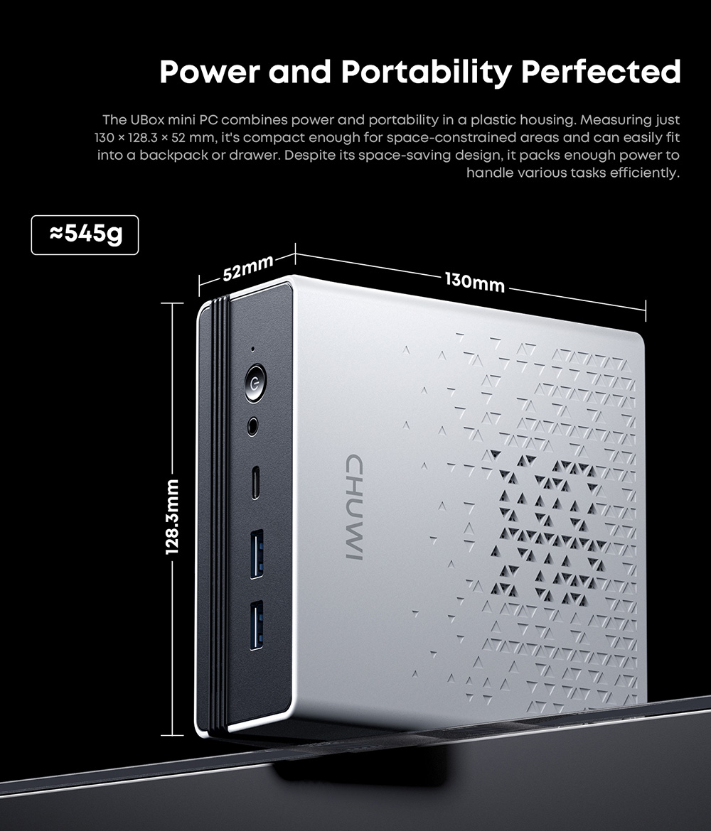 Mini PC CHUWI UBox, processeur AMD Ryzen 5 6600H à 6 cœurs (4,5 GHz max.), 16 Go de RAM LPDDR5 à 6 400 MHz, SSD de 512 Go, triple affichage (DP : 4K à 144 Hz ; HDMI : 4K à 144 Hz ; USB-C : 4K à 240 Hz), Wi-Fi 6, Bluetooth 5.3, 3 ports USB 3.2, 1 port USB 2.0, 2 ports RJ45 1G, 1 prise audio