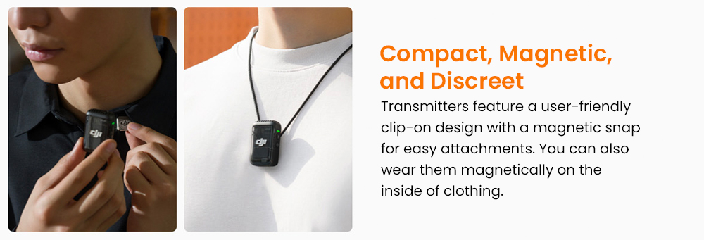 Refurbished DJI Mic 2 Transmitter, Wireless Lavalier Microphone, 2.4GHz 250m Transmission, 32-bit Float / 48kHz 24-bit Recording, 8GB Internal Storage, AI Noise Cancellation, 6H Battery, Magnetic Clip - Pearl White