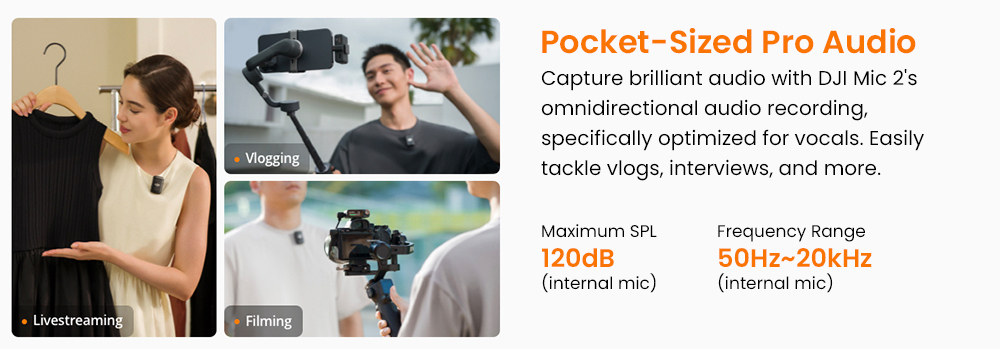 Refurbished DJI Mic 2 Wireless Lavalier Microphone (1TX+1RX), 32-bit Float Recording, 250m Stable Transmission, Intelligent Noise Cancellation, 8GB Internal Storage, Pro Audio for Camera & Smartphone