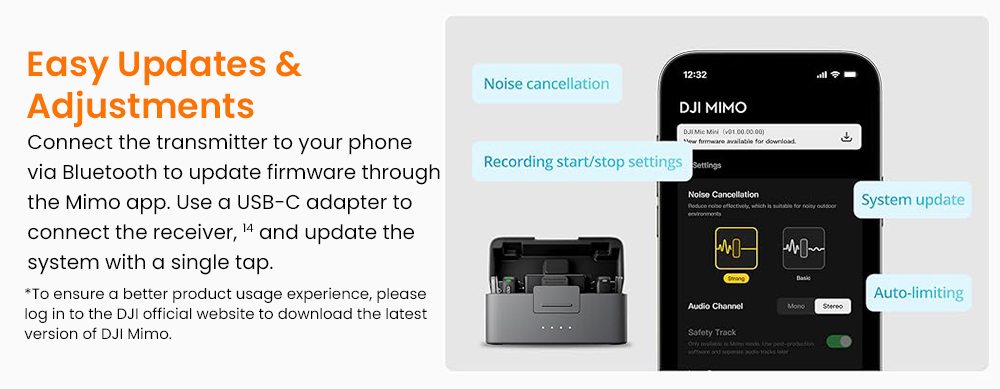 Refurbished DJI Mic Mini Transmitter, Wireless Lavalier Microphone, Omnidirectional Pickup, Intelligent Noise Reduction, OsmoAudio Direct Connect, USB-C Charging, for Camera & Smartphone Vlogging, Interviews & Content Creation - Infinity Black
