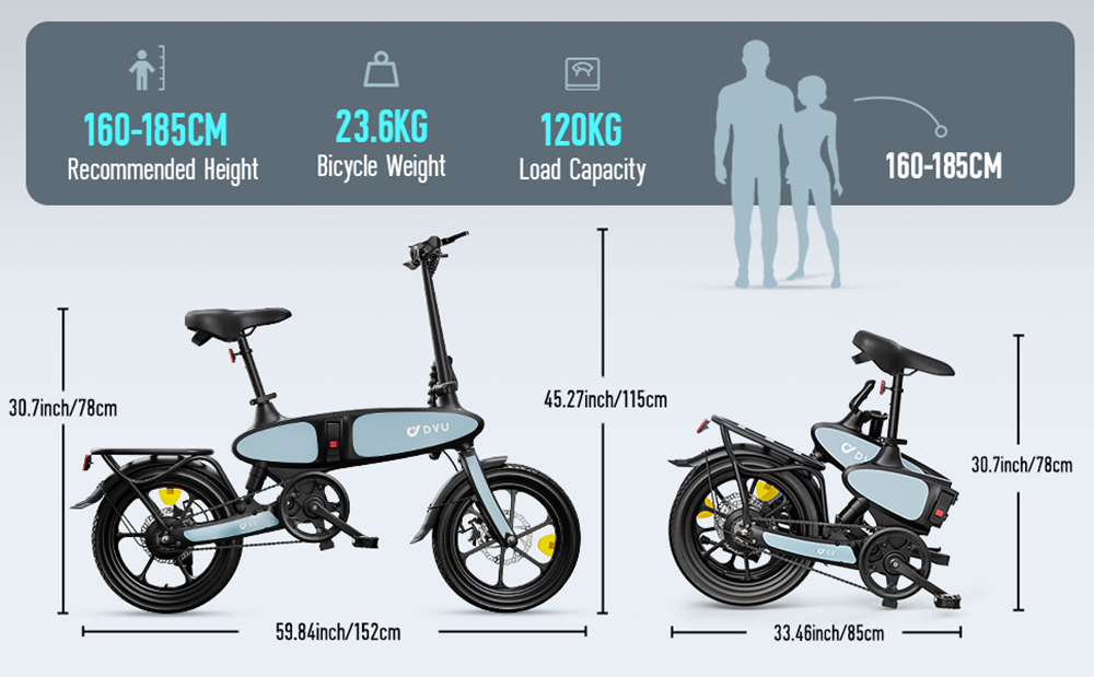 DYU C2 Klapp-E-Bike, 250W Motor, 48V 7,5Ah Batterie, max. 25 km/h, 50 km Reichweite, 16 Zoll
