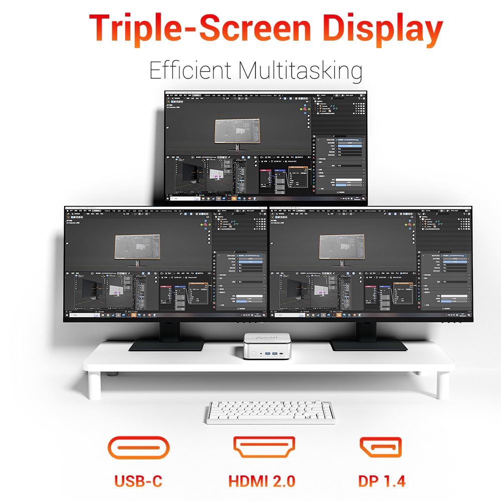 FIREBAT F2 Mini PC, Intel Core i5-14450HX 10 Cores Up to 4.8GHz, 16GB DDR4 RAM 512GB SSD, Intel UHD Graphics, HDMI + DP + Full-Function Type-C 4K Triple Display, Gigabit RJ45 WiFi 6 Bluetooth 5.2