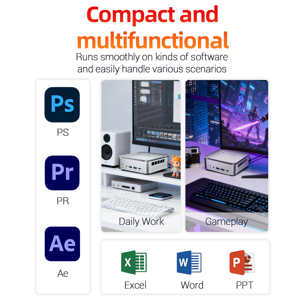 FIREBAT F2 Mini PC, Intel Core i5-14450HX 10 Cores Up to 4.8GHz, 16GB DDR4 RAM 512GB SSD, Intel UHD Graphics, HDMI + DP + Full-Function Type-C 4K Triple Display, Gigabit RJ45 WiFi 6 Bluetooth 5.2