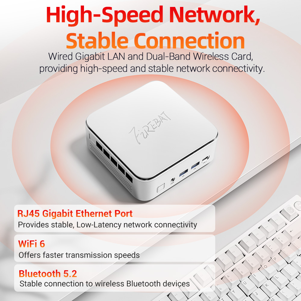 FIREBAT F2 Mini PC, Intel Core i5-14450HX 10 Cores Up to 4.8GHz, 16GB DDR4 RAM 512GB SSD, Intel UHD Graphics, HDMI + DP + Full-Function Type-C 4K Triple Display, Gigabit RJ45 WiFi 6 Bluetooth 5.2
