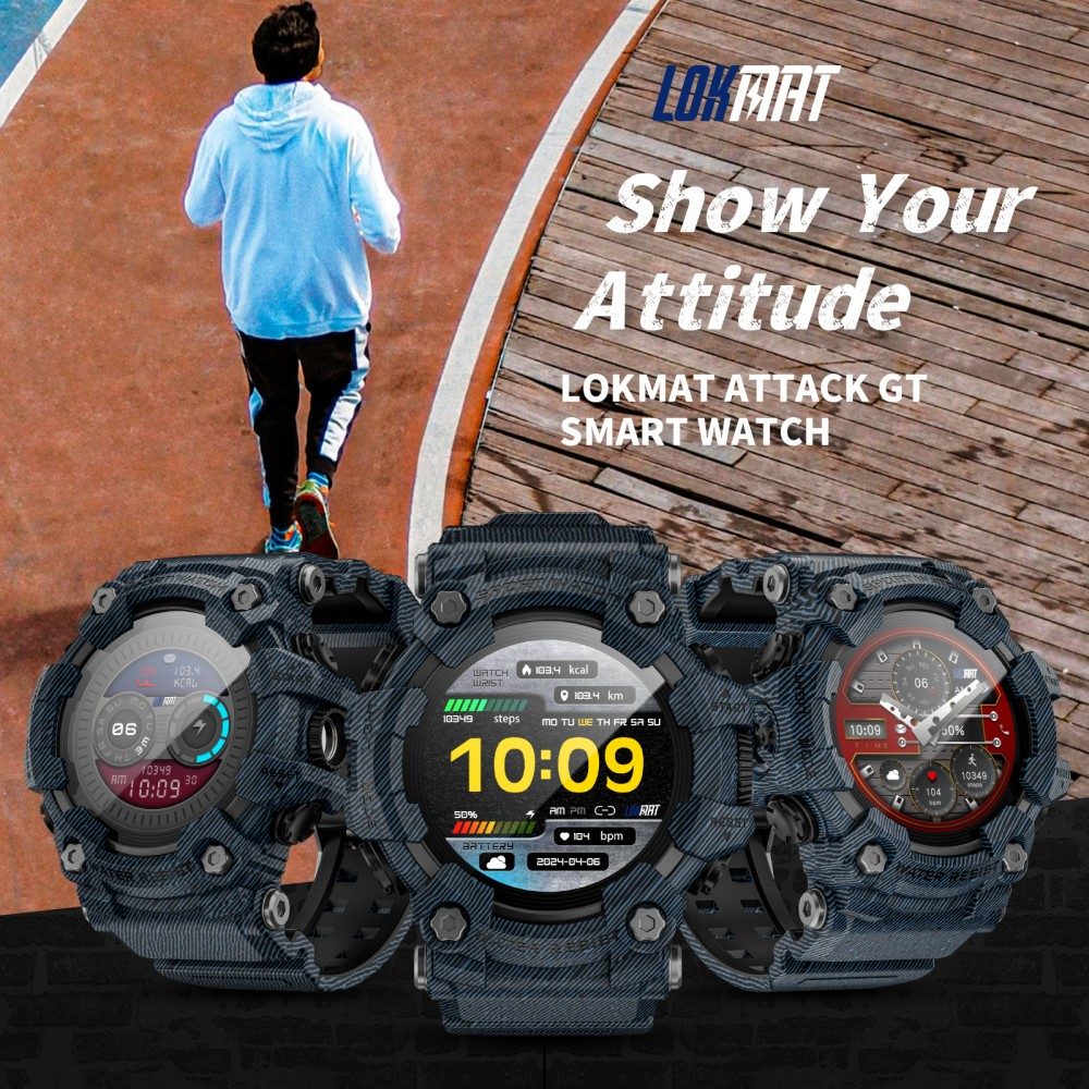 LOKMAT ATTACK GT Smart Watch, 1.32-inch HD Full-Touch Display 360×360, IP68 Waterproof Rugged Outdoor Design, 100+ Sports Modes, Bluetooth Calling, Heart Rate & Sleep Monitoring, 15-Day Battery Life - Blue
