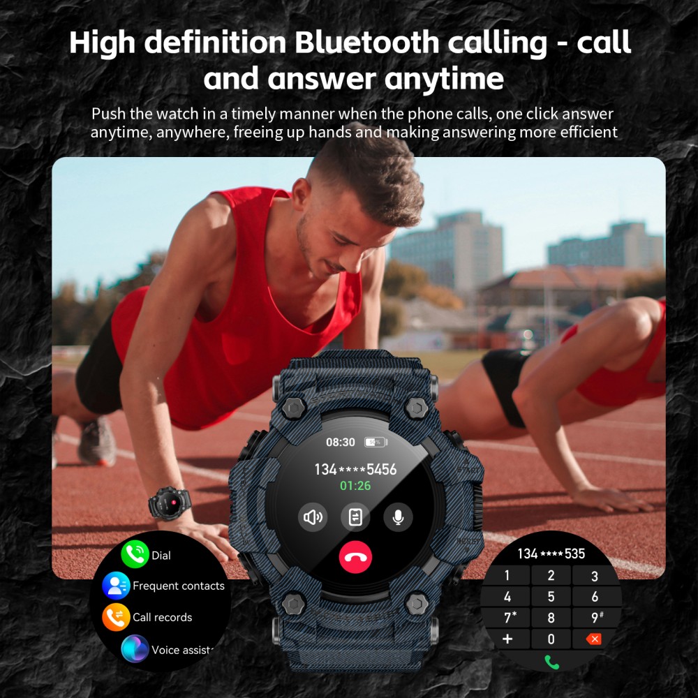 LOKMAT ATTACK GT Smart Watch, 1.32-inch HD Full-Touch Display 360×360, IP68 Waterproof Rugged Outdoor Design, 100+ Sports Modes, Bluetooth Calling, Heart Rate & Sleep Monitoring, 15-Day Battery Life - Blue