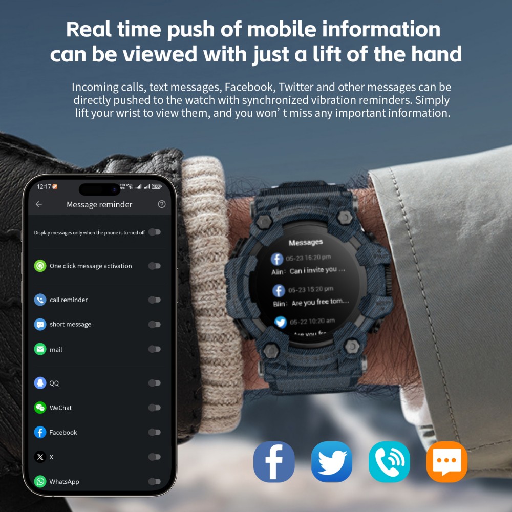 LOKMAT ATTACK GT Smart Watch, 1.32-inch HD Full-Touch Display 360×360, IP68 Waterproof Rugged Outdoor Design, 100+ Sports Modes, Bluetooth Calling, Heart Rate & Sleep Monitoring, 15-Day Battery Life - Blue