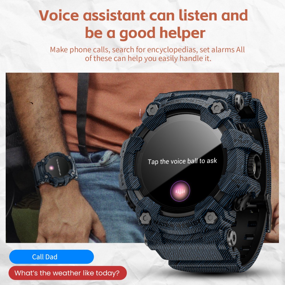 LOKMAT ATTACK GT Smart Watch, 1.32-inch HD Full-Touch Display 360×360, IP68 Waterproof Rugged Outdoor Design, 100+ Sports Modes, Bluetooth Calling, Heart Rate & Sleep Monitoring, 15-Day Battery Life - Blue