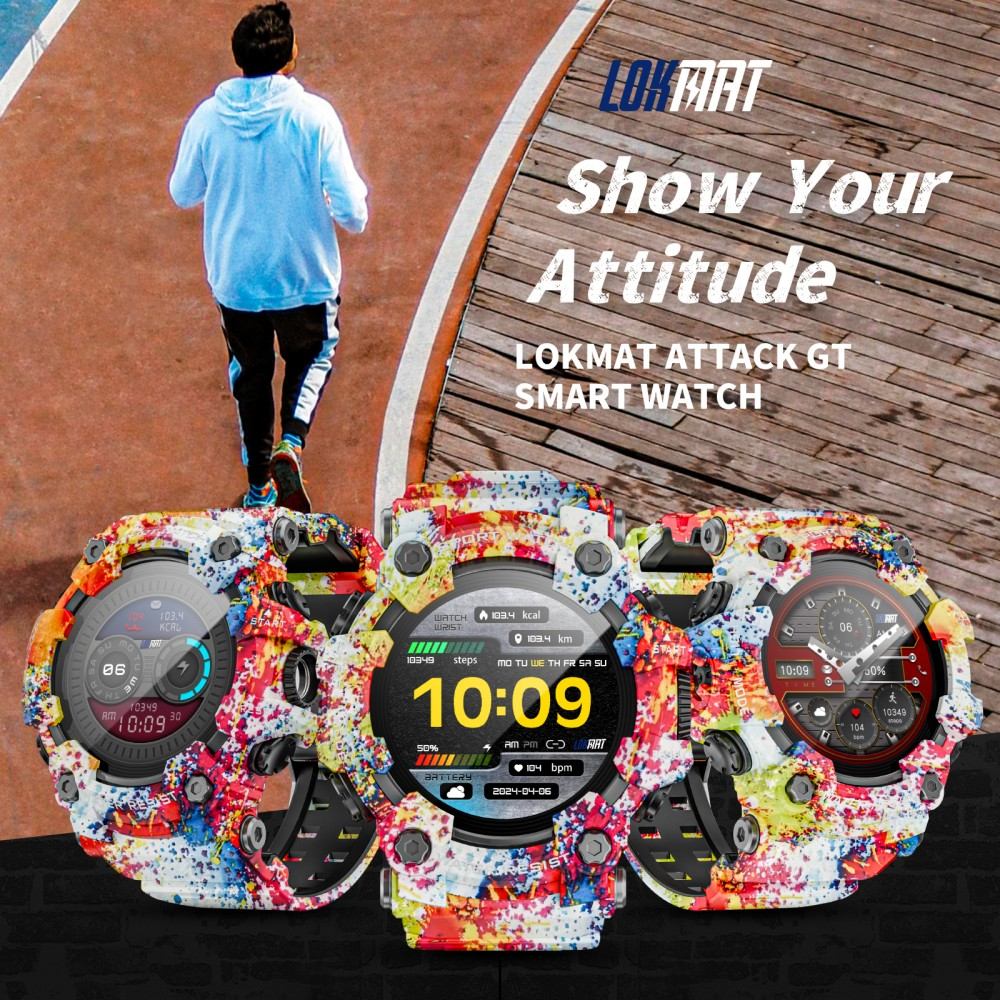 LOKMAT ATTACK GT Smart Watch, 1.32-inch HD Full-Touch Display 360×360, IP68 Waterproof Rugged Outdoor Design, 100+ Sports Modes, Bluetooth Calling, Heart Rate & Sleep Monitoring, 15-Day Battery Life - Pink White