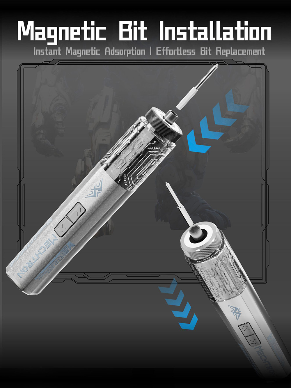 MECHTRON TL-I007S 4V Cyber Screwdriver, 5N·m Electric Torque & 8N·m Manual Torque, 270RPM Speed, 1500mAh Li-ion Battery, Type-C Fast Charging, LED Light, Magnetic Bit Design, Precision Repair Tool