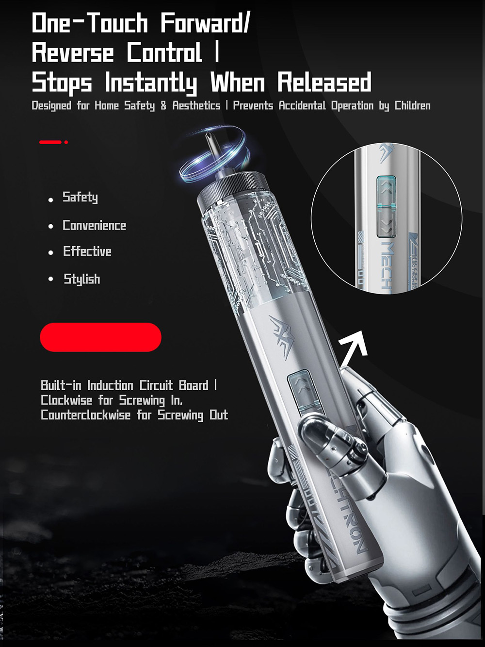 MECHTRON TL-I007S 4V Cyber Screwdriver, 5N·m Electric Torque & 8N·m Manual Torque, 270RPM Speed, 1500mAh Li-ion Battery, Type-C Fast Charging, LED Light, Magnetic Bit Design, Precision Repair Tool