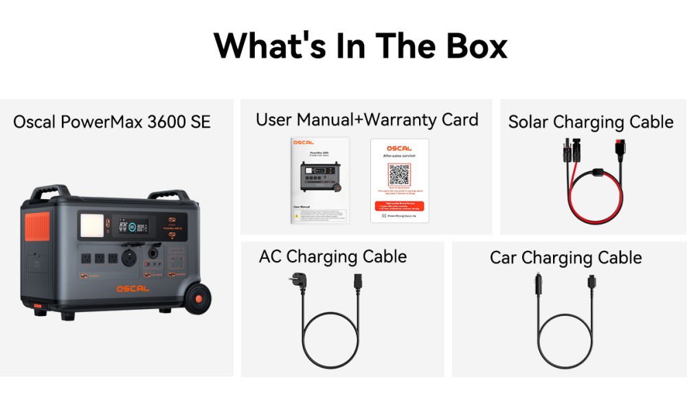 Oscal PowerMax 3600SE Portable Power Station, 3600Wh LiFePO4 Battery, 3600W Pure Sine Wave Output, 4500W Surge, 6 LED Light Modes, USB-C 100W, App Control, Fast Recharge, Solar Generator for Home Backup, RV, Camping - US Plug