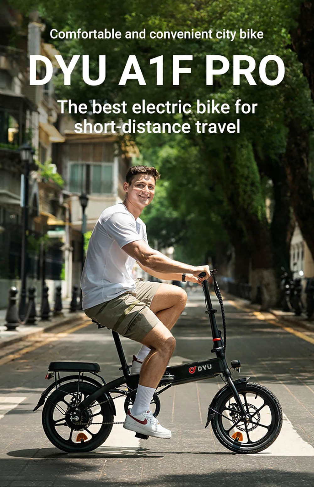 DYU A1F Electric City Bike 16 Inch 250W Motor 25Km/h Speed 36V 7.5Ah Battery Dual Mechanical disc brake 120KG Max Load Folding E-Bike - Black