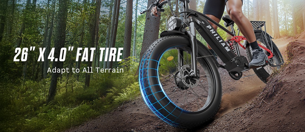 PHILIAM F3 PRO kétmotoros elektromos kerékpár, 1000W*2 (3000W csúcsteljesítmény), 52V 23Ah akkumulátor, 37 mph, 100 mérföld hatótáv, 26