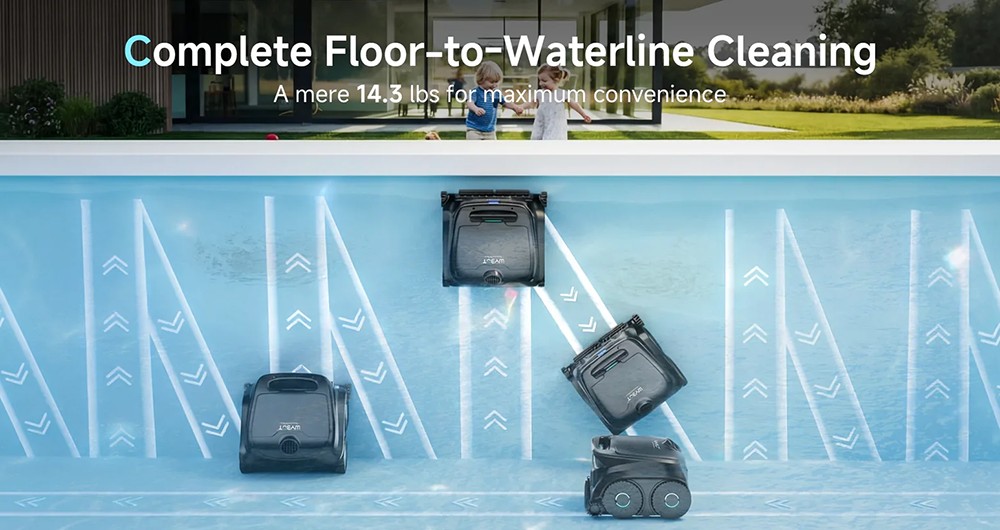 WYBOT B1 Cordless Robotic Pool Cleaner, Full Pool Cleaning, Edge & Corner Brush, Quad-Roller Brush, 120min Runtime, Obstacle-Crossing, Modular Quick-Detach Design