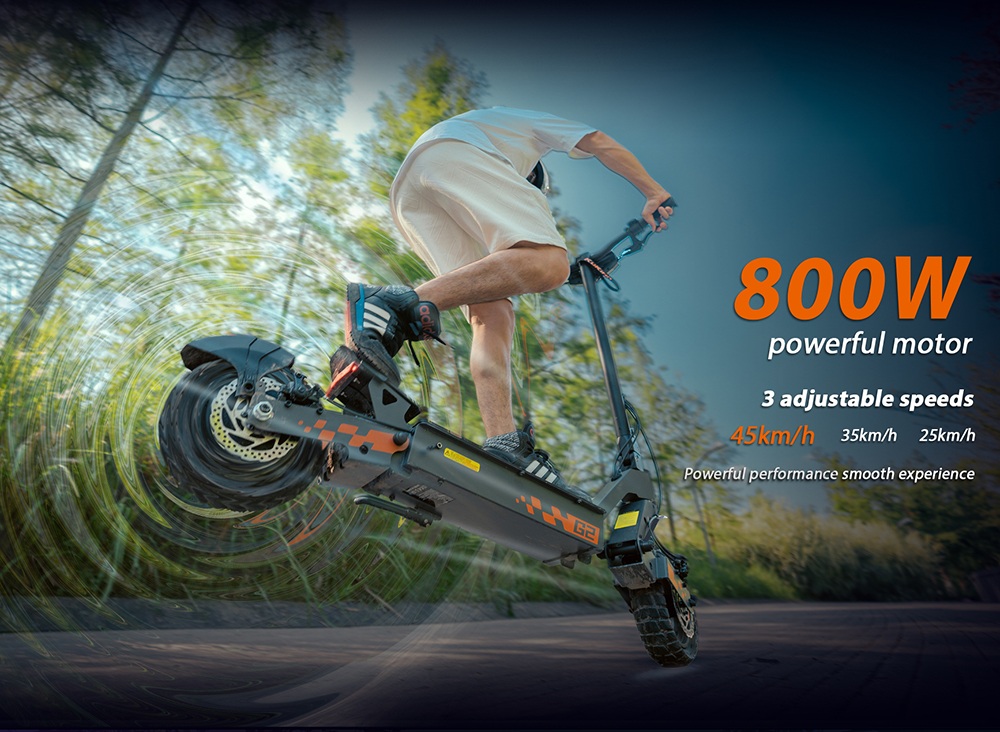 KuKirin G2 Version 2026 Trottinette électrique pliable, moteur 800 W, batterie 48 V 15 Ah, pneus 10 pouces, vitesse maximale 45 km/h, autonomie 55 km, écran tactile, frein à disque, système à 7 lumières - Noir