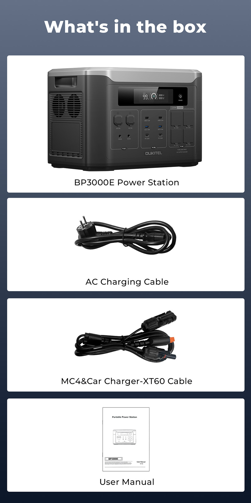 OUKITEL BP3000E Tragbare Powerstation, 2048Wh LiFePO4-Batterie, 3200W AC-Ausgang (6400W Spitzenleistung), 4×AC-Ausgänge, 1000W MPPT-Solareingang, USV <10ms, Bluetooth- & WiFi-App-Steuerung, 2×USB-C PD100W, 2×USB-A QC3.0