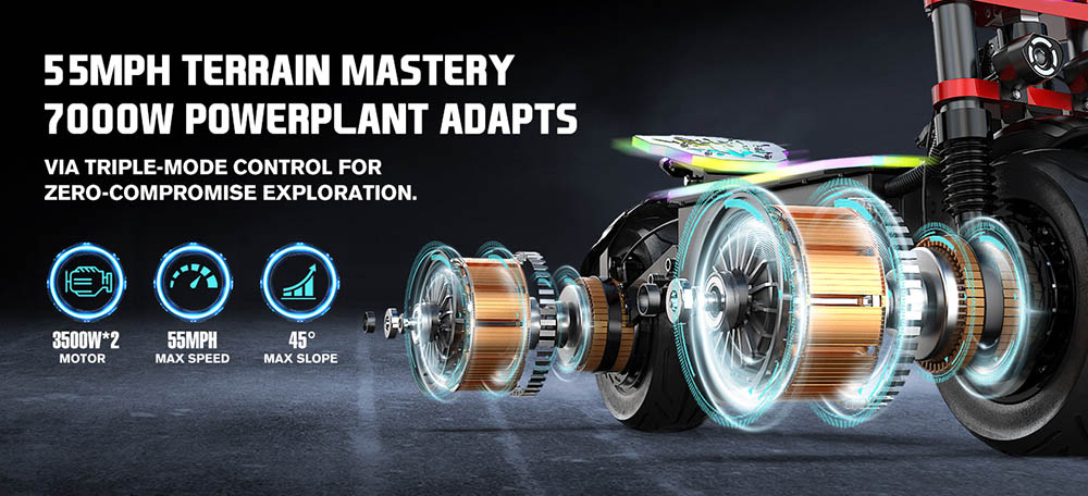 FENGQS GT9 Electric Scooter, 3500W*2 Motor, 60V 38Ah Battery, 12 inch Tires, 80km/h Max Speed, 96km Range, Disc Brakes, Dual Suspension System, Smart Display