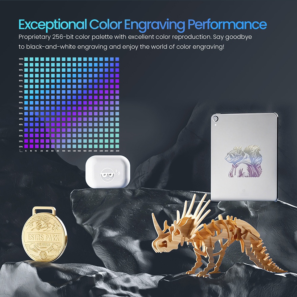 LONGER RAY5 20W-os lézergravírozó vágó, fix fókusz, 0,08*0,1 mm-es lézerpont, színes érintőképernyő, 32 bites chipset, alkalmazáskapcsolat támogatása, munkaterület 400*365 mm