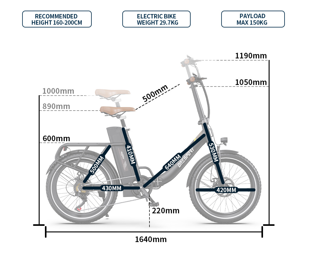 ONESPORT OT16 Electric Bike 20*3.0 inch Tires, 48V 17Ah Battery 25km/h Max Speed 3 Riding Modes 7-Speeds Disc Brakes - Black&Brown