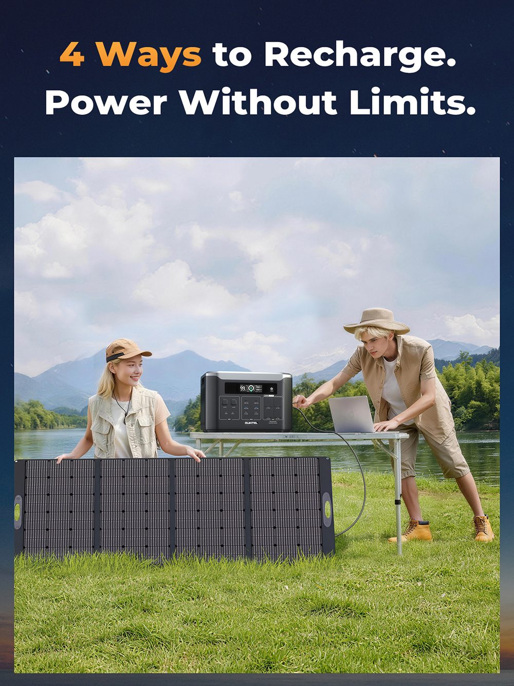 OUKITEL BP3000E Hordozható Erőmű, 2048Wh LiFePO4 Akkumulátor, 3200W AC Kimenet (6400W Csúcsérték), 4×AC Kimenet, 1000W MPPT Napelem Bemenet, UPS <10ms, Bluetooth & WiFi APP Vezérlés,-2×1US0BPDW-C QC3.0