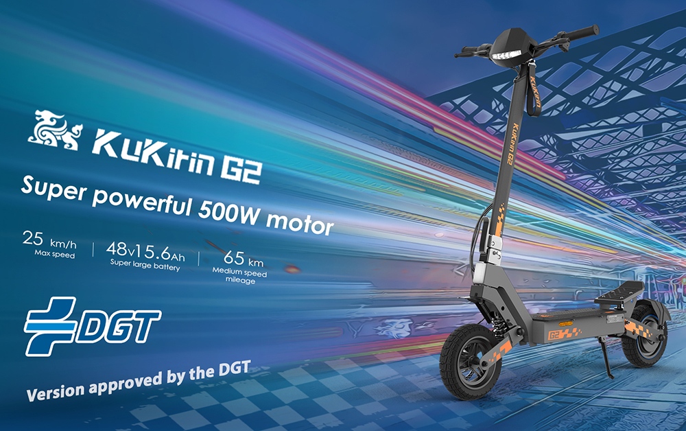 KuKirin G2(VMP) Trottinette électrique, moteur 500W, batterie 48V 15.6Ah, vitesse maximale 25 km/h, autonomie 65 km, pneus sans chambre à air de 10 pouces, freins à disque doubles, 20 ° Escalade, étanche IPX4, charge maximale de 120 kg