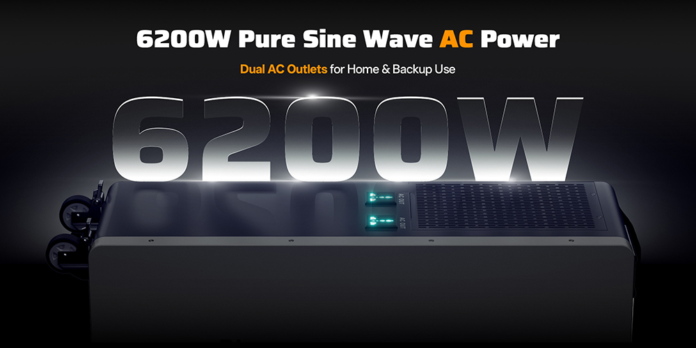 AFERIY PH062 6200 W-os otthoni energiatároló erőmű, 5120 Wh-s LiFePO4 akkumulátor, 6500 W maximális napelemes bemenet, 120 A MPPT, tiszta szinusz inverter, hálózatra kapcsolható/hálózaton kívüli, kettős AC kimenet, WiFi és GPRS távfelügyelet, otthoni biztonsági mentéshez és hálózaton kívüli használatra