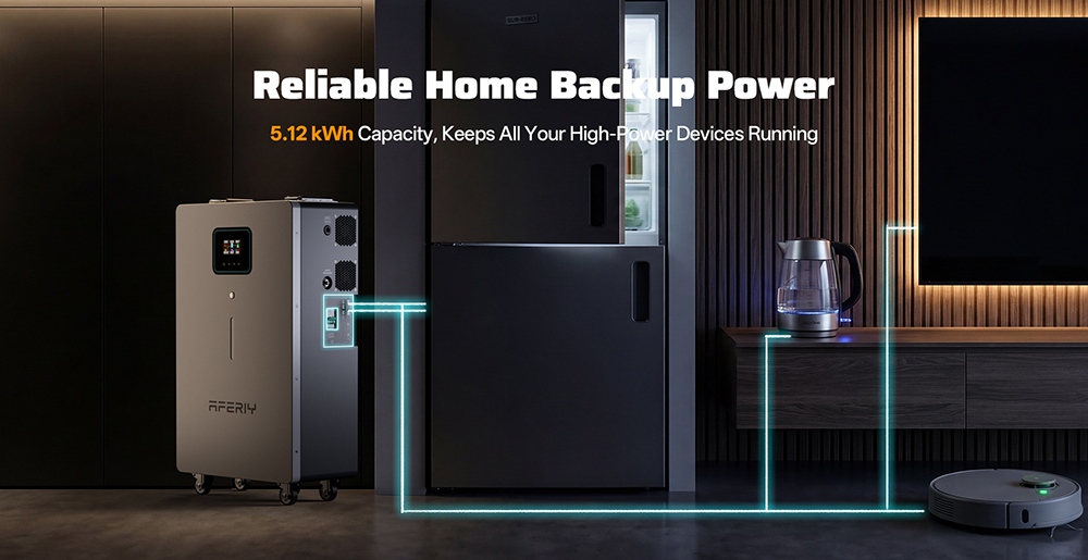 AFERIY PH062 6200 W-os otthoni energiatároló erőmű, 5120 Wh-s LiFePO4 akkumulátor, 6500 W maximális napelemes bemenet, 120 A MPPT, tiszta szinusz inverter, hálózatra kapcsolható/hálózaton kívüli, kettős AC kimenet, WiFi és GPRS távfelügyelet, otthoni biztonsági mentéshez és hálózaton kívüli használatra