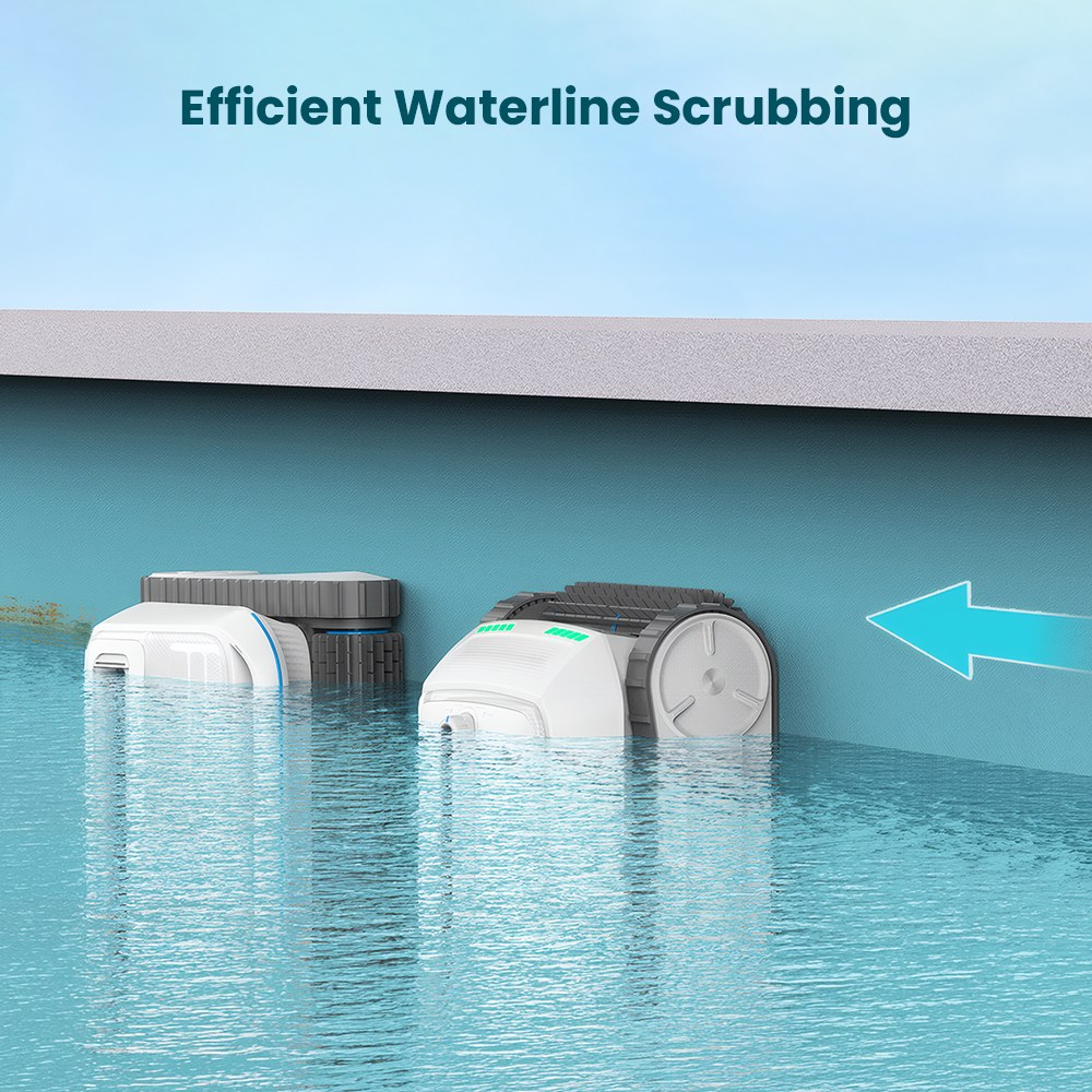Robot nettoyeur de piscine sans fil AIRROBO CP402 LITE, 4 brosses rotatives, double pompe d'aspiration 6600 GPH, navigation intelligente, batterie 10400 mAh, autonomie de 150 minutes, capacité à franchir les parois à 90°, filtre 4 L, étanchéité IP68, nettoyage du fond, des parois et de la ligne d'eau