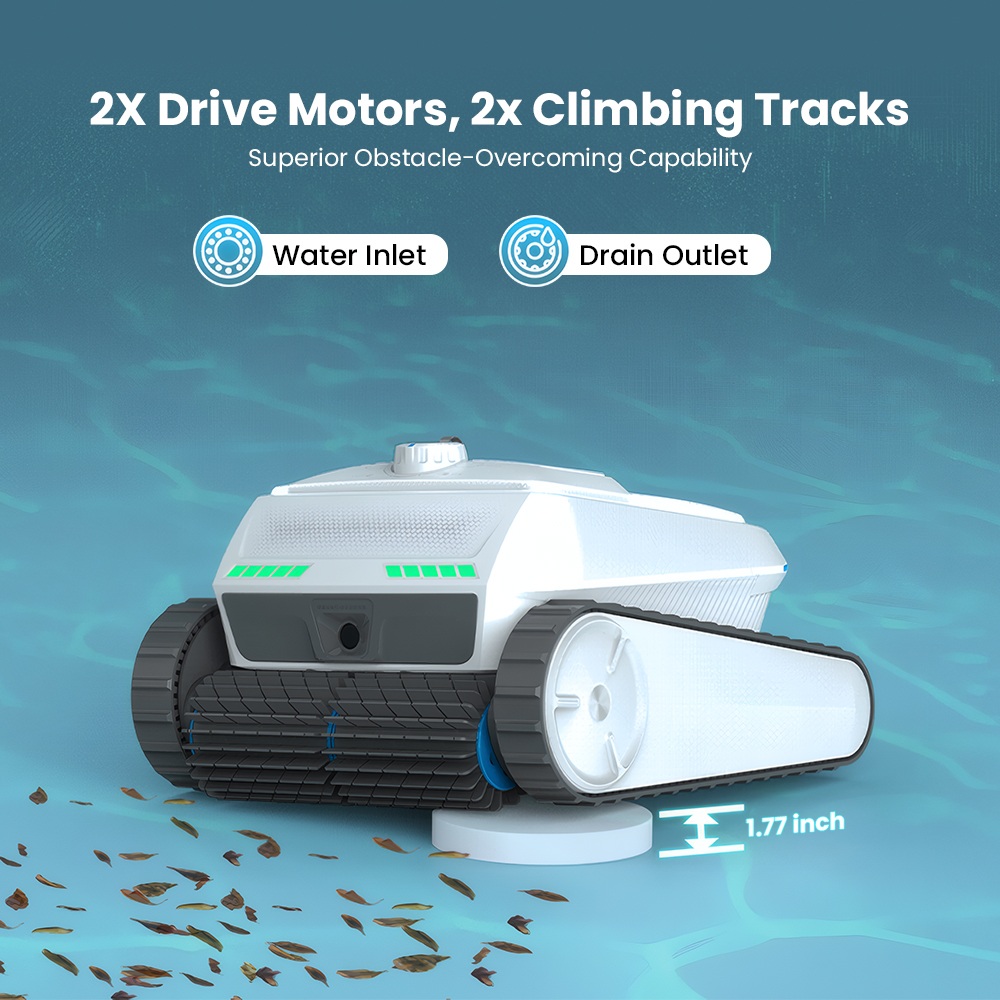 Robot nettoyeur de piscine sans fil AIRROBO CP402 LITE, 4 brosses rotatives, double pompe d'aspiration 6600 GPH, navigation intelligente, batterie 10400 mAh, autonomie de 150 minutes, capacité à franchir les parois à 90°, filtre 4 L, étanchéité IP68, nettoyage du fond, des parois et de la ligne d'eau