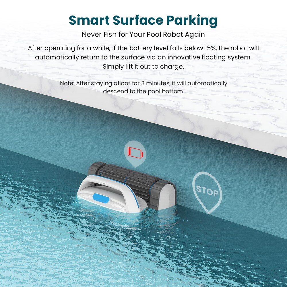 Robot nettoyeur de piscine sans fil AIRROBO CP402 LITE, 4 brosses rotatives, double pompe d'aspiration 6600 GPH, navigation intelligente, batterie 10400 mAh, autonomie de 150 minutes, capacité à franchir les parois à 90°, filtre 4 L, étanchéité IP68, nettoyage du fond, des parois et de la ligne d'eau