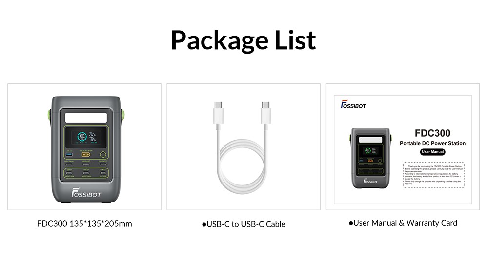 FOSSiBOT FDC300 Portable Power Station, 288Wh LiFePO4 Battery, Dual 140W USB-C High Power Output, Fast Charging via USB-C/Solar/Car, QC3.0 USB-A Port, XT60 Car & Solar Input, Smart HD Display, Built-in Cooling Fan, Smart HD Display