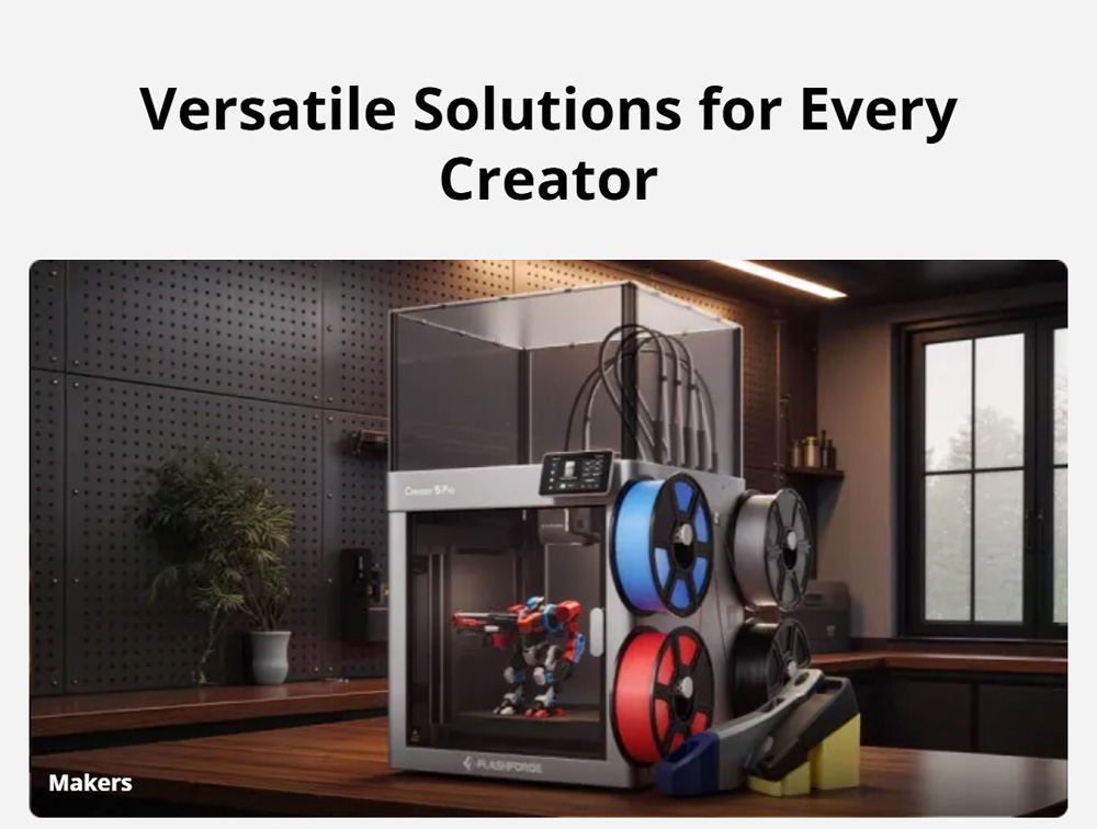 Flashforge Creator 5 Pro 3D-Drucker, 4 unabhängige Werkzeugköpfe, 600 mm/s Verfahrgeschwindigkeit, 256 × 256 × 256 mm Bauraum, 320 °C Extruder, beheizte Kammer, HEPA13-Luftfilterung, automatische Nivellierung, WLAN-Fernüberwachung