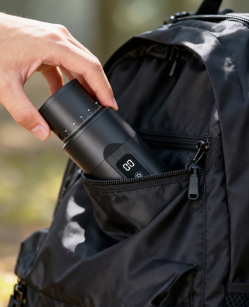 Moulin à café électrique portable HiBREW G5 MINI, meule réglable sur 100 niveaux, double batterie 5200 mAh, meule conique de 38 mm en acier inoxydable SUS420, capacité de 20 g, broyage silencieux à 100 tr/min, chargement USB-C