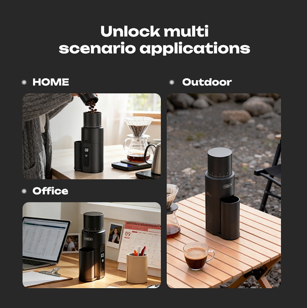 Moulin à café électrique portable HiBREW G5 MINI, meule réglable sur 100 niveaux, double batterie 5200 mAh, meule conique de 38 mm en acier inoxydable SUS420, capacité de 20 g, broyage silencieux à 100 tr/min, chargement USB-C