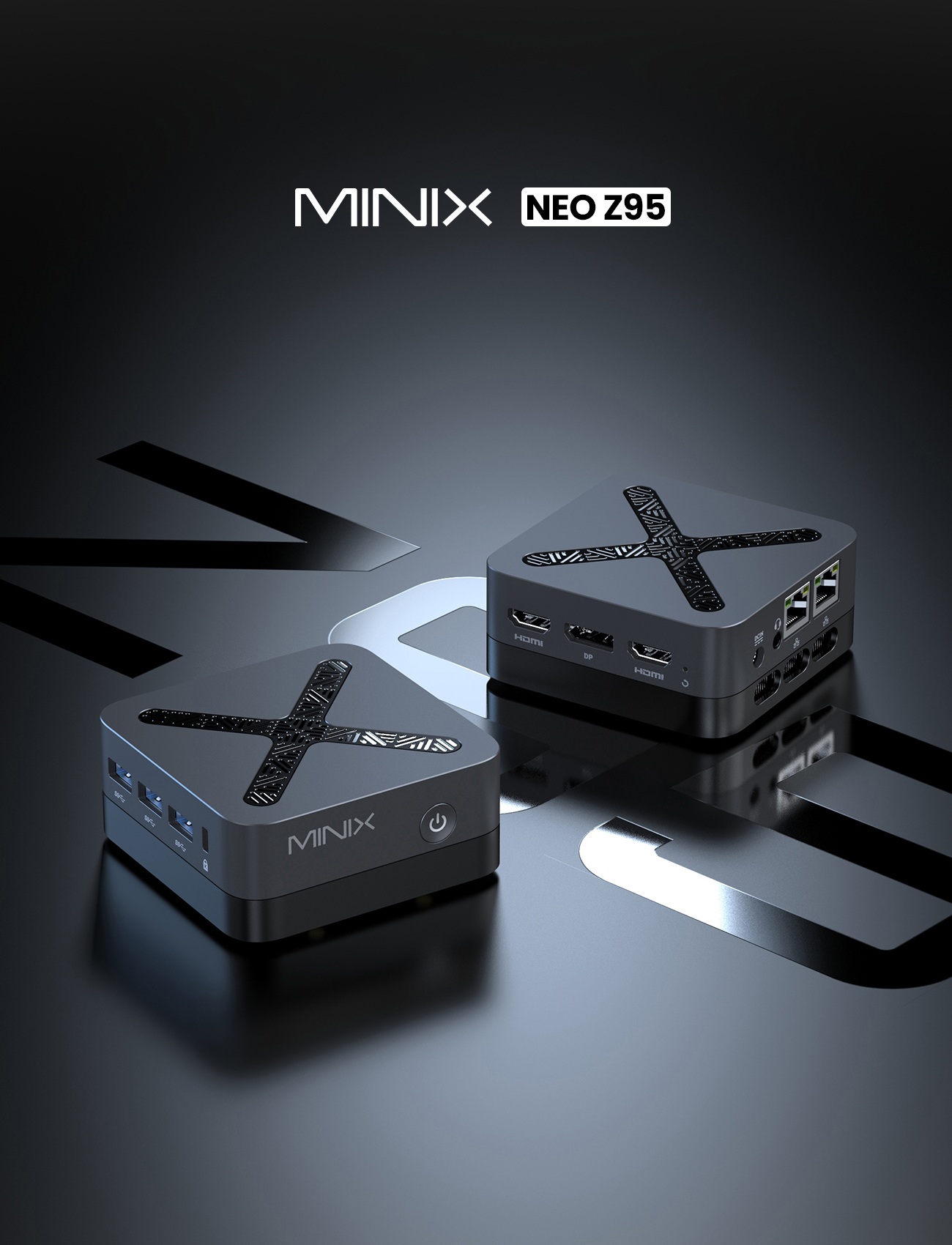 MINIX Z95 Mini-PC, Intel N95 Prozessor (4 Kerne, max. 3,4 GHz), 16 GB LPDDR5X RAM, 512 GB PCIe NVMe SSD, DisplayPort + Dual HDMI 2.1 4K Triple-Display, WLAN 5, Bluetooth 5.0, Dual Gigabit Ethernet, 3 x USB-A 3.2, 1 x Audioanschluss, kompaktes aktives Kühlsystem