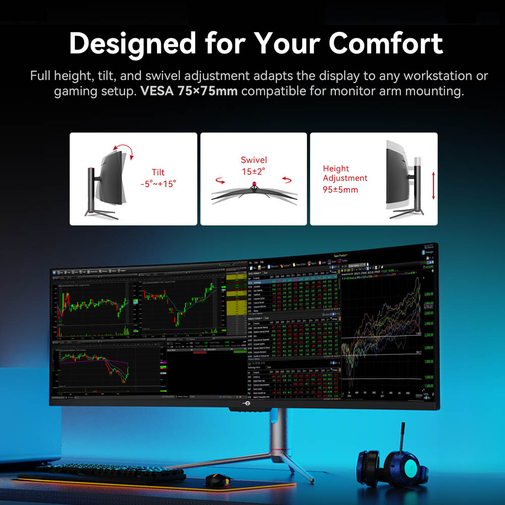 TITAN ARMY C49C1S Gaming-Monitor, 49 Zoll (124,5 cm) Curved-VA-Bildschirm (1800R), Dual-QHD-Auflösung (5120 × 1440), 240 Hz Bildwiederholfrequenz, 1 ms MPRT, HDR400, KVM-Anschluss, Bild-in-Bild/Bild-vor-Bild-Funktion, Game+, FreeSync- und G-Sync-kompatibel, 1 × HDMI 2.1, 2 × DisplayPort 1.4, 1 × USB-C, 1 × Audioanschluss, VESA-Halterung (75 × 75 mm)