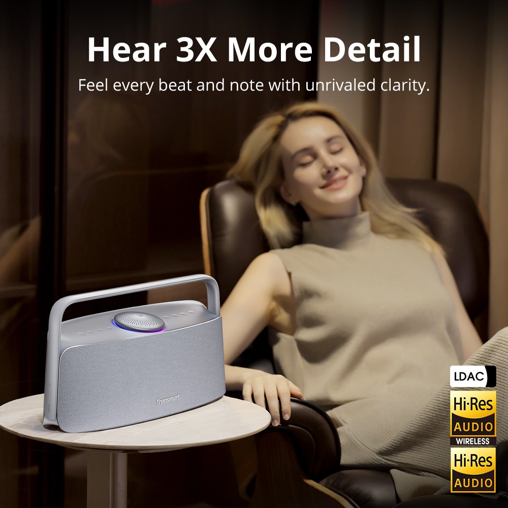 Tronsmart Fiitune X30 otthoni audio hangszóró, 80 W-os térbeli hangzás, nagy felbontású LDAC vezeték nélküli hangzás, 2.2.1 akusztikus rendszer, 40 kHz-es hangtartomány, Bluetooth 5.3, IPX6 vízállóság, 14 órás lejátszási idő