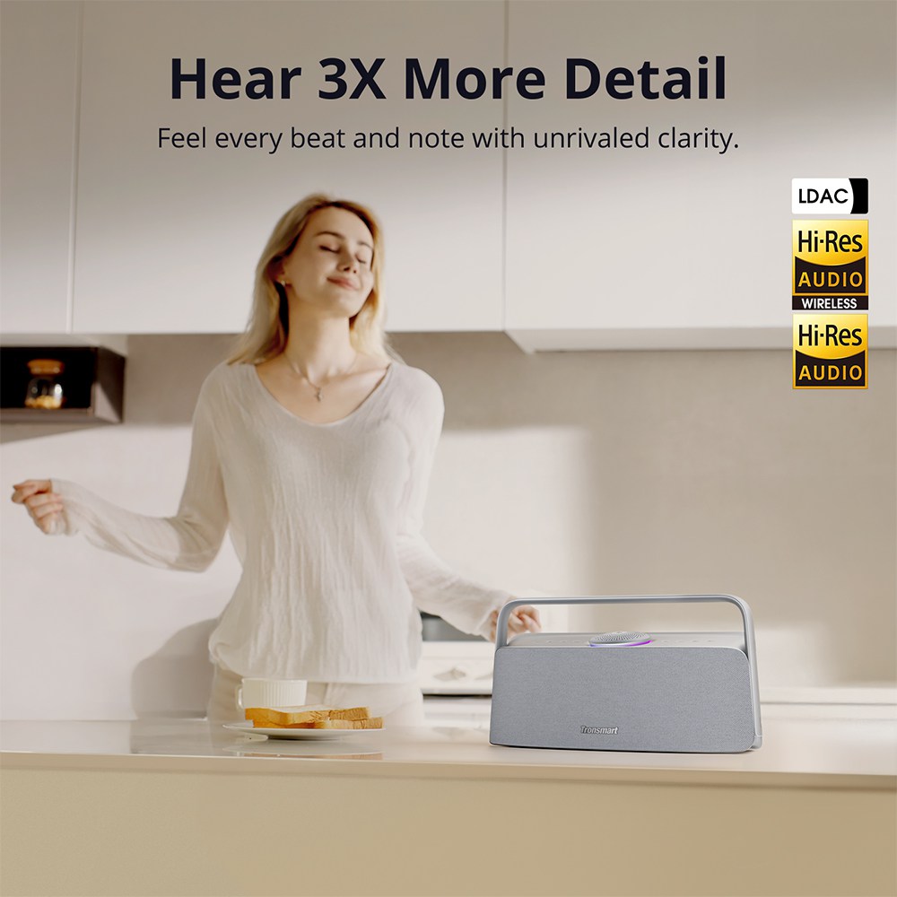 Tronsmart Fiitune X30 otthoni audio hangszóró, 80 W-os térbeli hangzás, nagy felbontású LDAC vezeték nélküli hangzás, 2.2.1 akusztikus rendszer, 40 kHz-es hangtartomány, Bluetooth 5.3, IPX6 vízállóság, 14 órás lejátszási idő